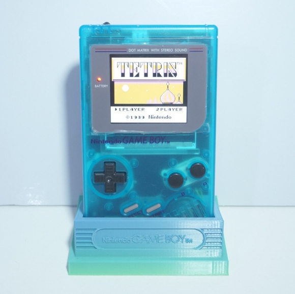 Transparent Clear Ocean Blue Game Boy (DMG-01) with 36 Color Backlit IPS Screen - Picture 1 of 8